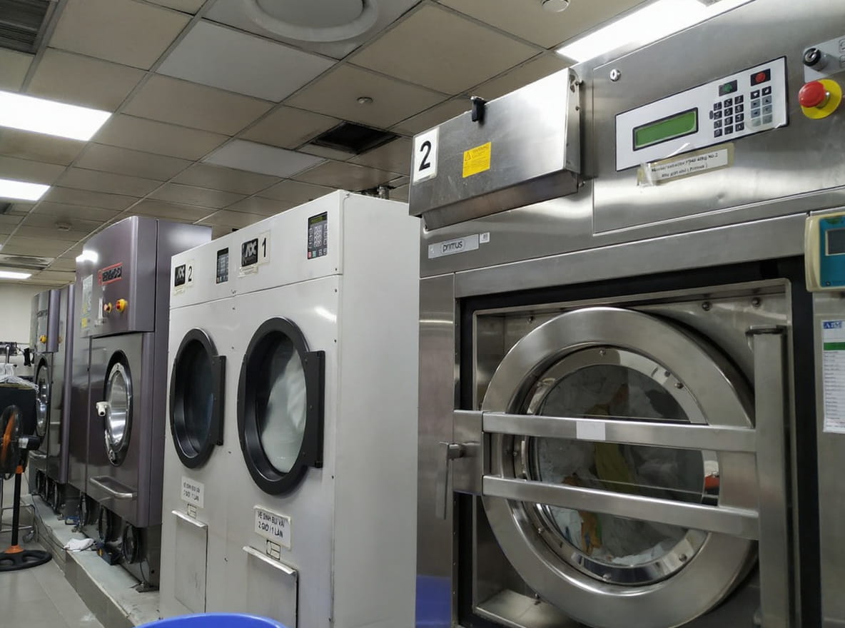 Modern HERAMO laundry facility with premium washing machines and clean environment
